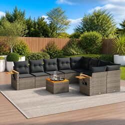 Garden Sofa Set 10 Piece Grey Poly Rattan Outdoor Furniture Patio Cushions