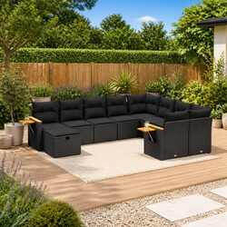 Garden Sofa Set 10 Piece Outdoor Furniture Black Poly Rattan Modular Patio