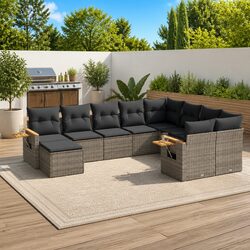 Garden Sofa Set 10 Piece Outdoor Furniture Grey Poly Rattan Modular Patio Lounge