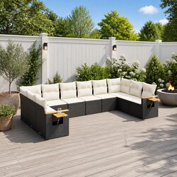Garden Sofa Set 10 Piece Outdoor Furniture Patio Lounge Black Poly Rattan