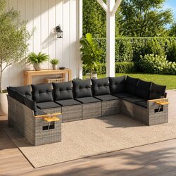 Garden Sofa Set 10 Piece Outdoor Furniture with Cushions Storage Grey Poly