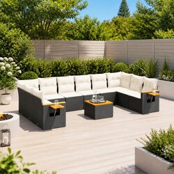 Garden Sofa Set 11 Piece Outdoor Furniture Patio Black Poly Rattan Modular