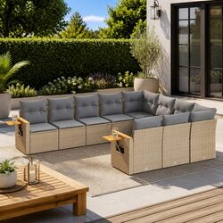 Garden Sofa Set 10 Piece Outdoor Furniture Beige Poly Rattan Modular Patio
