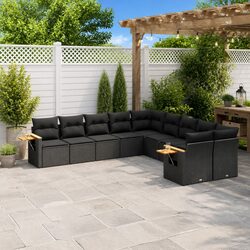 Garden Sofa Set 10 Piece Outdoor Furniture Black Poly Rattan Patio Lounger