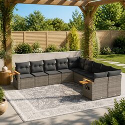 Garden Sofa Set 10 Piece Outdoor Furniture Grey Poly Rattan Modular Patio