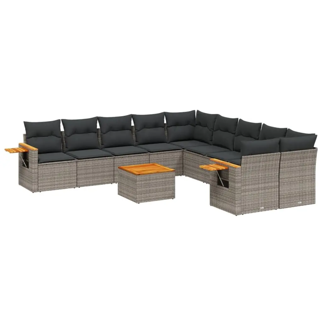 11 Piece Outdoor Garden Sofa Set with Storage Cushions Grey Poly Rattan