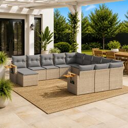 Garden Sofa Set 11 Piece Outdoor Furniture Beige Poly Rattan Patio Lounge