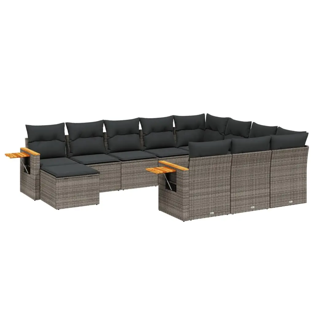 11 Piece Outdoor Garden Sofa Set Grey Poly Rattan Patio Furniture with Cushions