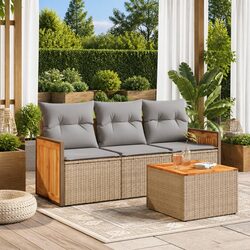 Garden Sofa Set 4 Piece Outdoor Furniture Beige Poly Rattan Patio Lounge with