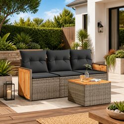 4 Piece Garden Sofa Set with Cushions Grey Outdoor Patio Furniture Modular