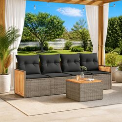 Garden Sofa Set 5 Piece Outdoor Furniture Patio Lounge Grey Poly Rattan with