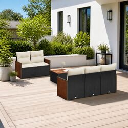 Garden Sofa Set 6 Piece Outdoor Patio Furniture Black Poly Rattan Modular with
