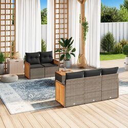 Garden Sofa Set 6 Piece Outdoor Furniture Grey Poly Rattan Modular Patio Seating