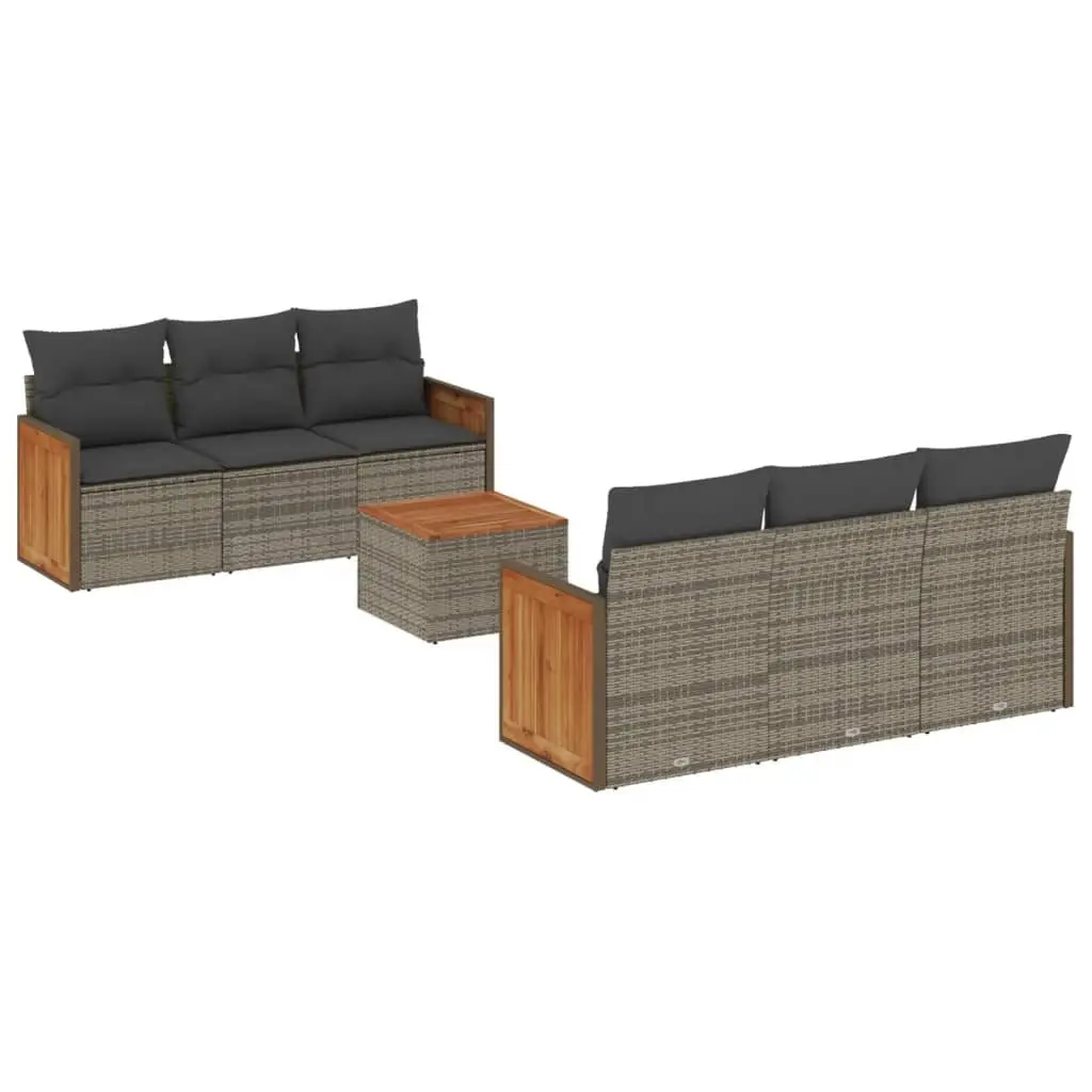 7 Piece Garden Sofa Set with Storage Cushions Grey PE Rattan Acacia Wood Outdoor Furniture
