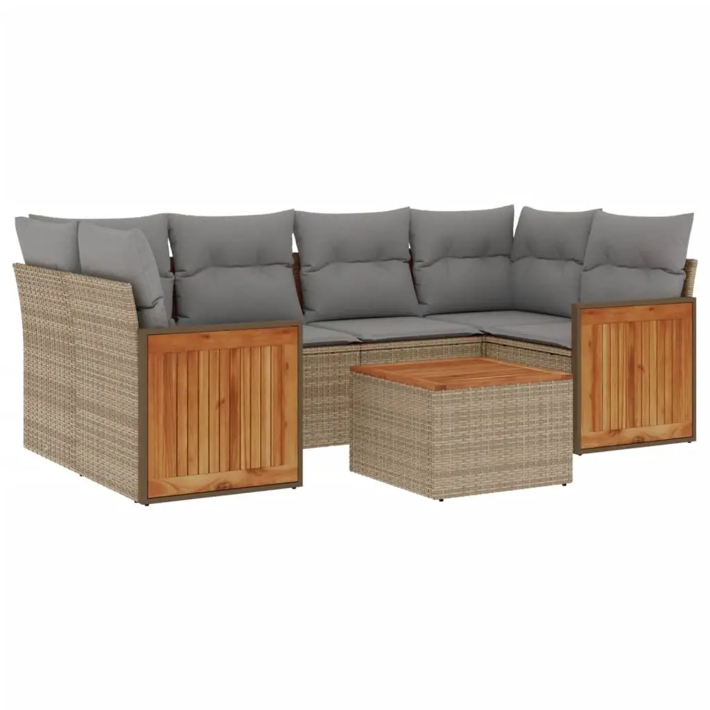7 Piece Garden Sofa Set Outdoor Patio Furniture Beige Poly Rattan with Cushions