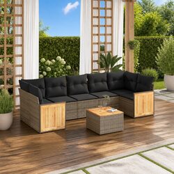 Garden Sofa Set 8 Piece Outdoor Furniture Patio Grey Poly Rattan Modular with