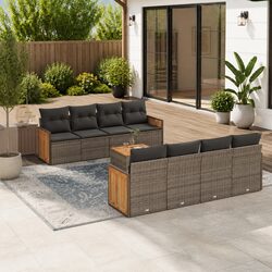 Garden Sofa Set 9 Piece Outdoor Furniture Patio Sectional Grey Poly Rattan with