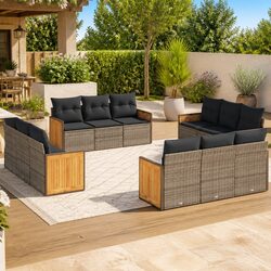 Garden Sofa Set 12 Piece Grey Poly Rattan Outdoor Furniture Patio Lounge with