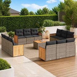 Garden Sofa Set 13 Piece Outdoor Furniture Patio Sectional with Cushions Grey