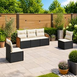 5 Piece Garden Sofa Set Outdoor Furniture Poly Rattan Black Patio Sectional