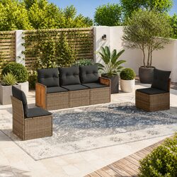 Garden Sofa Set 5 Piece Outdoor Furniture Grey Poly Rattan Modular Patio Seating