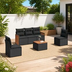 Garden Sofa Set 6 Piece Outdoor Furniture Black Poly Rattan Modular Patio