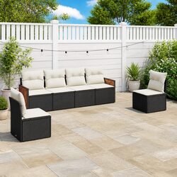 Garden Sofa Set 6 Piece Outdoor Furniture Patio Black Poly Rattan Modular