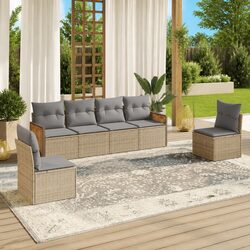 Garden Sofa Set 6 Piece Outdoor Furniture with Cushions Beige Poly Rattan