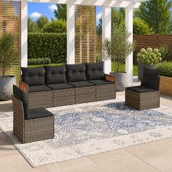 Garden Sofa Set 6 Piece Outdoor Furniture Grey Poly Rattan Patio Seating with
