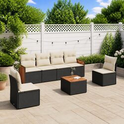 Garden Sofa Set 7 Piece Outdoor Patio Furniture Black Poly Rattan with Storage