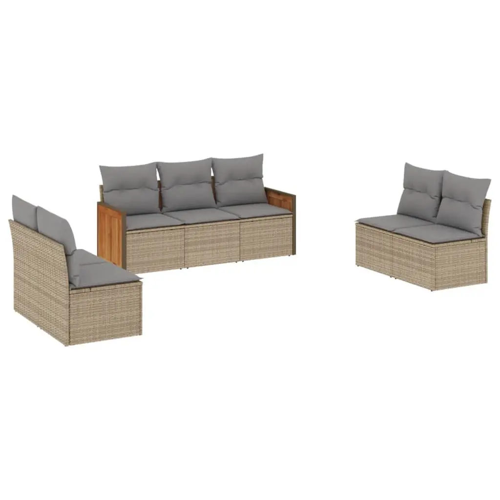 7 Piece Garden Sofa Set Outdoor Furniture Beige Poly Rattan Patio Lounge with