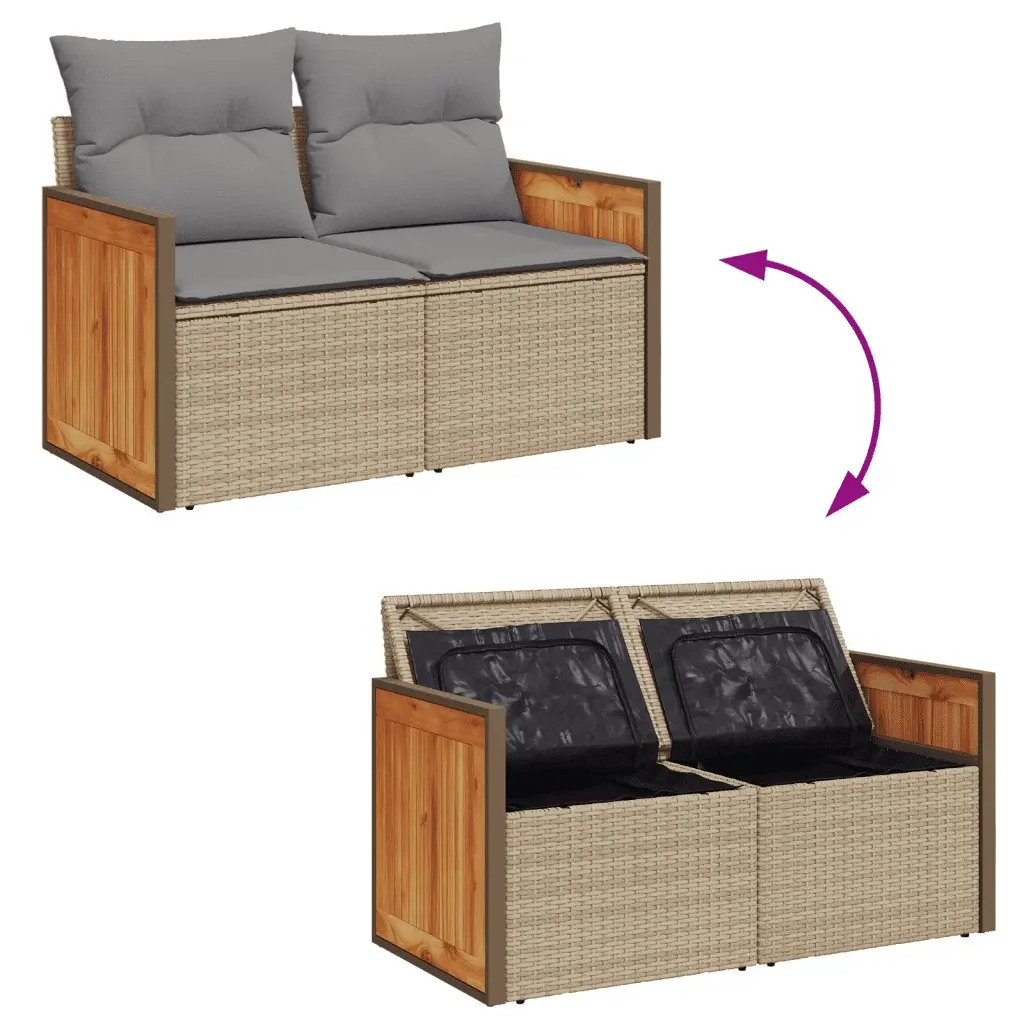 7 Piece Garden Sofa Set Outdoor Furniture Beige Poly Rattan Patio Lounge with