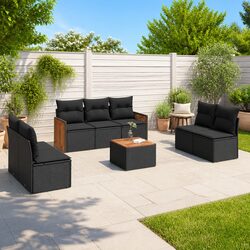 Garden Sofa Set 8 Piece Outdoor Furniture Patio Sectional Modular Black Poly