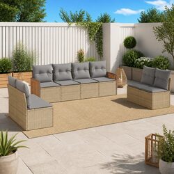 Garden Sofa Set 8 Piece Outdoor Furniture Beige Poly Rattan Modular Patio