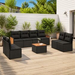 Garden Sofa Set 9 Piece Outdoor Furniture Black Poly Rattan Patio Seating with