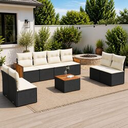 Garden Sofa Set 9 Piece Outdoor Furniture Black Poly Rattan Patio Sectional