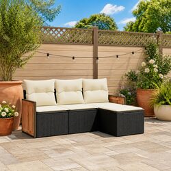 Garden Sofa Set 4 Piece Outdoor Furniture Poly Rattan Black Patio Lounge