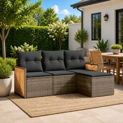 Garden Sofa Set 4 Piece Outdoor Furniture Patio Grey Poly Rattan with Cushions