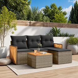 Garden Sofa Set 5 Piece Outdoor Furniture Grey Poly Rattan Modular Patio Lounge