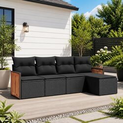 Garden Sofa Set 5 Piece Outdoor Furniture Black Poly Rattan with Cushions