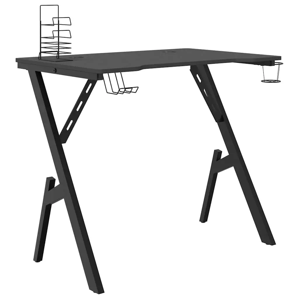 Gaming Desk with Y Shape Legs Black Computer Workstation Setup 90x60x75cm