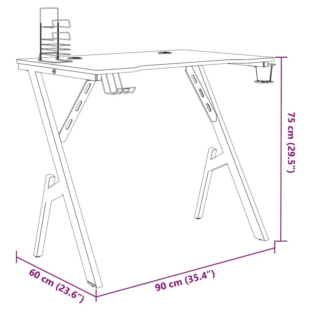 Gaming Desk with Y Shape Legs Black Computer Workstation Setup 90x60x75cm