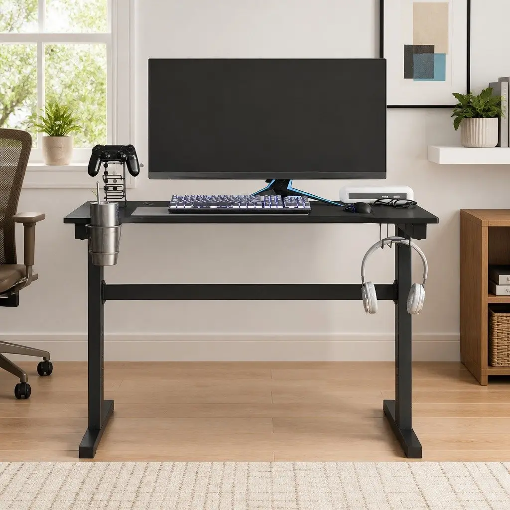 Gaming Desk LED RGB Z Shape Design Computer Workstation 110x60x75cm Black