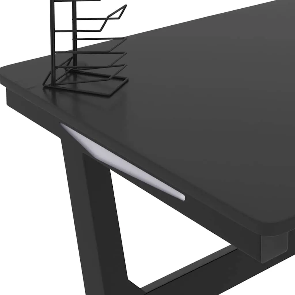 Gaming Desk LED RGB Z Shape Design Computer Workstation 110x60x75cm Black