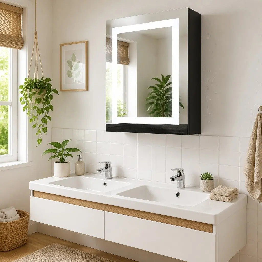 Bathroom Vanity Mirror Cabinet LED Light Anthracite 50x13x70cm