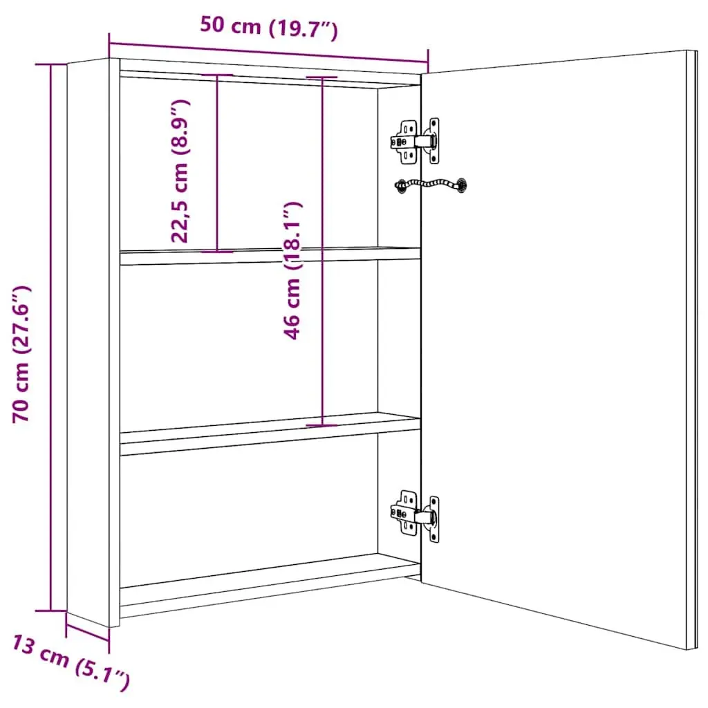 Bathroom Vanity Mirror Cabinet LED Light Anthracite 50x13x70cm