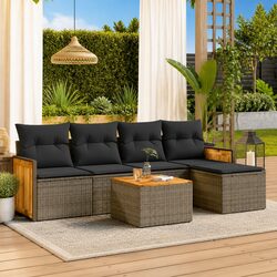 Garden Sofa Set 6 Piece Outdoor Furniture Grey Poly Rattan Patio Sectional