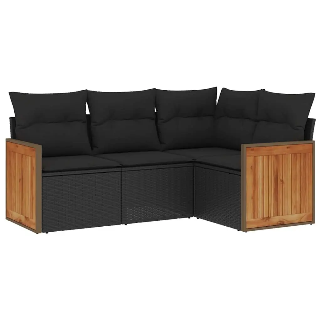 4 Piece Outdoor Garden Sofa Set Black Poly Rattan Furniture with Storage