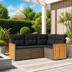 Garden Sofa Set 4 Piece Outdoor Furniture Patio Sectional Grey Poly Rattan