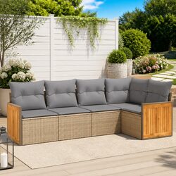 Garden Sofa Set 5 Piece Outdoor Furniture Beige Poly Rattan Cushions Patio